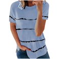 thumbnail image 2 of Pxiakgy T-Shirts pour Femmes Mode T-shirt Ample à Manches Courtes Col Rond Imprimé Rayé Hauts T-Shirts pour Femmes Bleu Clair + 5TG, 2 of 3