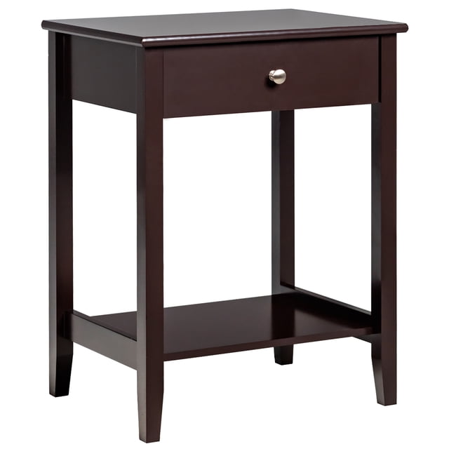 Costway Table de Chevet Table d'Extrémité Rangement Présentation Mobilier de Chambre Tiroir Étagère à Côté Brun