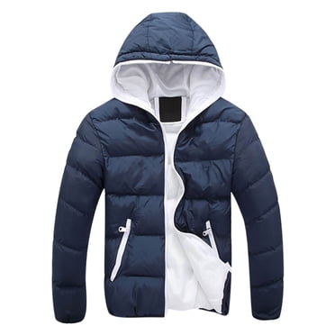 EGNMCR Jackets for Men Men's Fashion Casual And Winter Color Contrast Thick Hooded Cotton Jacket