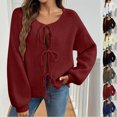 thumbnail image 1 of Yuyuzo Cardigans pour Femmes à Manches Longues, Col Ras du Cou, Tricot, Épaules Tombantes, Chandail, Automne Hiver, Veste Courte, 1 of 7