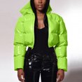 thumbnail image 2 of Hontri Women's Puffer Jackets, Ladies Autumn and Winter Warm Short Shiny Padded Hooded Leather Jacket Green M, 2 of 9
