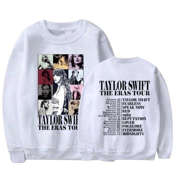Taylor Swift Costume Women's Fashion Casual Long Sleeved Round Neck Letter Printing Loose Plush Pullover With Rope Hoodie Taylor Swift Merch White S