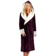 thumbnail image 3 of Avamo Ladies Sherpa Robes Solid Color Sleepwear Hooded Fuzzy Plush Bathrobe Plain Fleece Robe Sleeping Dressing Gown Wine Red L, 3 of 6