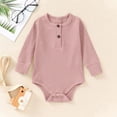 thumbnail image 2 of tarylea Toddler Baby Clothes Long Sleeve Crew Neck Button Rompers Solid Color Ribbed Outfits Casual Comfy Fall Outwear Jumpsuits for 0-24 Months, 2 of 3