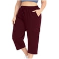 thumbnail image 2 of Wlynlyn Plus Size Capri Pants for Women Drawstring High Waisted Sweatpants Straight Leg Summer Cropped Trousers Size 4XL, 2 of 7