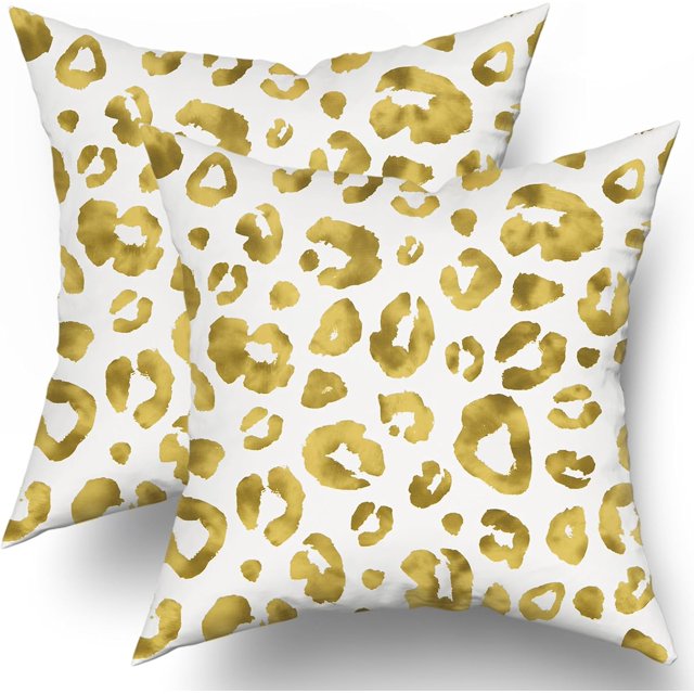 Yellow Grey Leopard Print Pillow Covers 16X16 Inch Watercolor Gray White Cheetah Decorative Pillow Cases Animal Square Throw Pillow Case Set of 2 Home Decor For Sofa Living Room Bedroom Bed Cushion