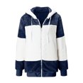 thumbnail image 4 of EGNMCR Womens Winter Fuzzy Fleece Jacket Hooded Drawstring Color Block Patchwork Cardigan Zipper Pullover Coats Outerwear with Pockets, 4 of 5