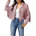 thumbnail image 1 of 2025 Femmes à Franges Veste pour Femmes Vestes Décontractées Veste Décontractée d'Automne pour Femmes à Franges Moto Courte, 1 of 9