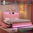 thumbnail image 2 of Homfa King Size LED Bed Frame with 4 Storage Drawers, Modern Wingback Crystal Button Tufted Upholstered Platform Bed Frame with Outlets and Usb Ports & Display Platform, Pink, 2 of 8