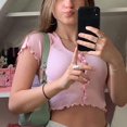 thumbnail image 2 of Tank Crop Tops Y2K Women Button Knitted Short Sleeve - Pink, 2 of 2