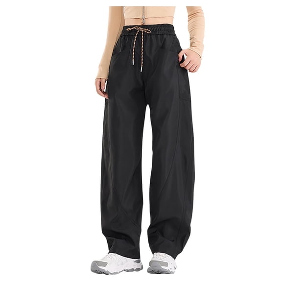 Fall Savings! SROBPTY Womens Sports Pants, Ladies' Solid Color Csual Versatile Waterproof and Windproof Outdoor Sports Pants Long Pants Black, XXL