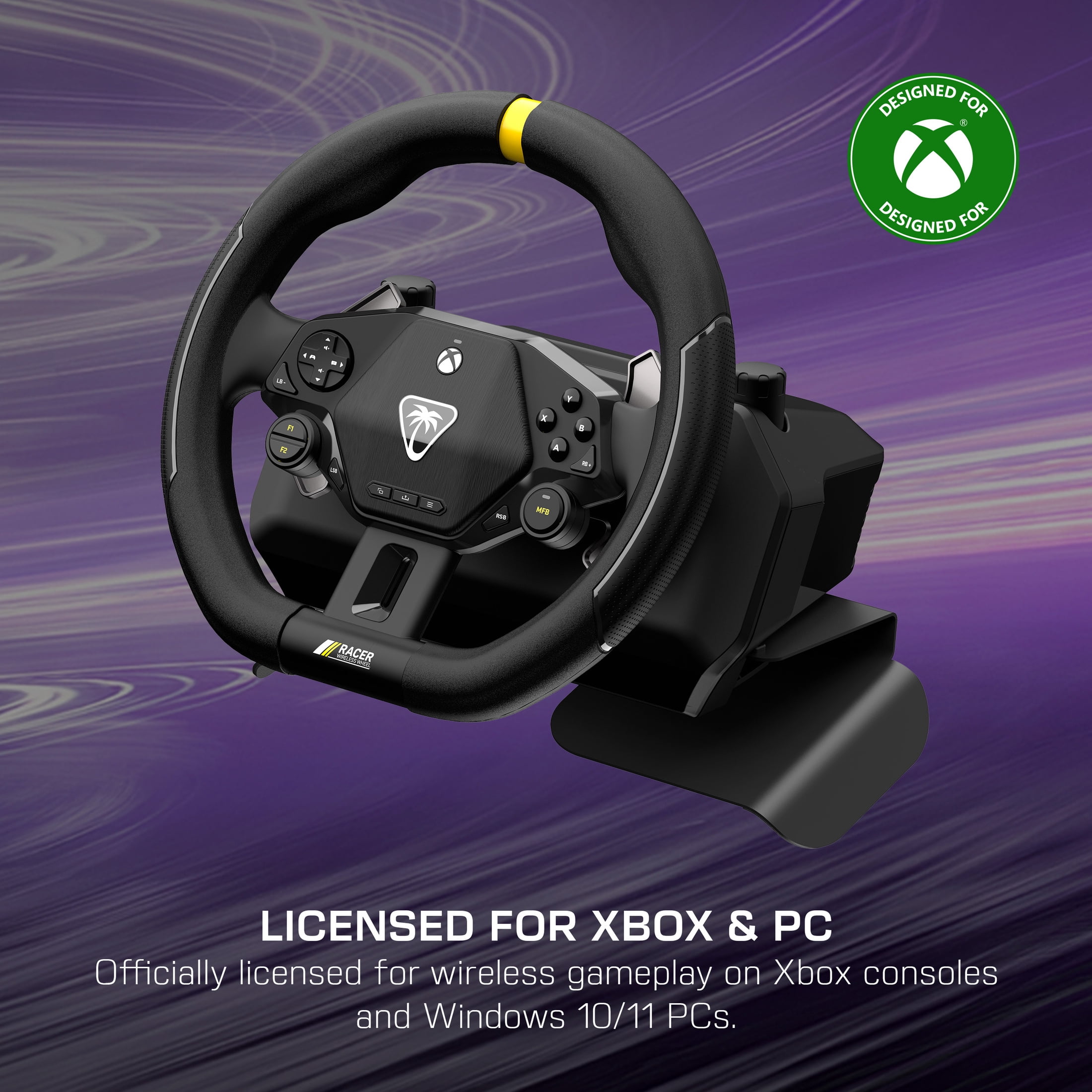 Système de volant de course sans fil Turtle Beach Racer (Noir) - Sous licence officielle pour Xbox Series X|S, Xbox One et Windows - Design complet, connexion sans fil fiable, jusqu'à 30 h d'autonomie