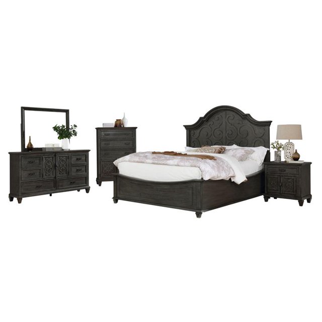 Ensemble de Chambre à Coucher en Bois Gris Rustique 5pc East King
