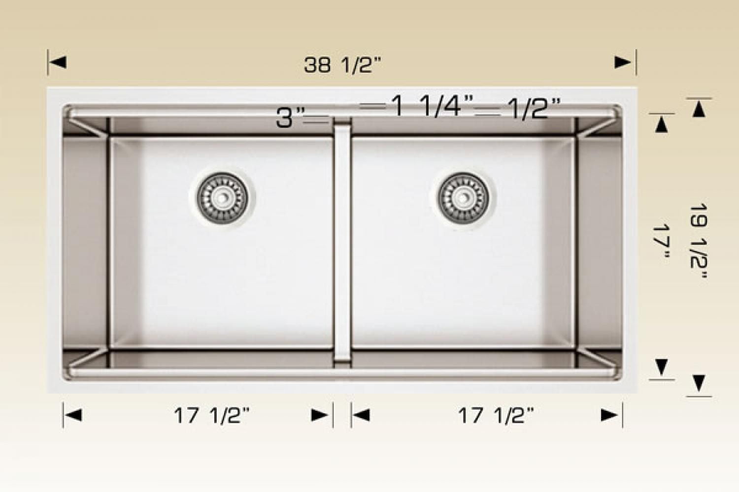 American Imaginations 38,5 pouces. W Évier de cuisine en acier inoxydable approuvé CSA avec 2 bols et calibre 16AI-34485