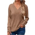 thumbnail image 1 of Swstbby Fall Savings Clearance! Womens Fall Tops Plus Size, Women's Solid Color Long Sleeve V Neck Pullover Top Coffee S, 1 of 5