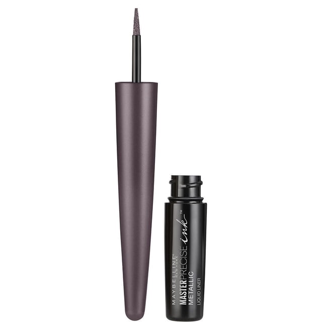 Maybelline New York Master Precise InkTM Doublure Métallique pour Liquide avec Manche Métallique Effilé Violet et Applicateur à Pointe Pinceau fine, Associée à une Bouteille d'Encre Noire Étiquetée pour une Doublure Oculaire Métallique Précise, Imperméable et Longue Durée, Convenant aux Yeux Sensibles.