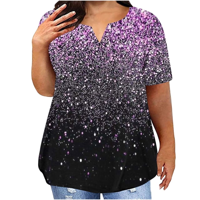 Blouses pour Femmes, Hauts Grande Taille pour Femmes Blouse à Col en V Blouse Décontractée Ample d'Été à Manches Courtes