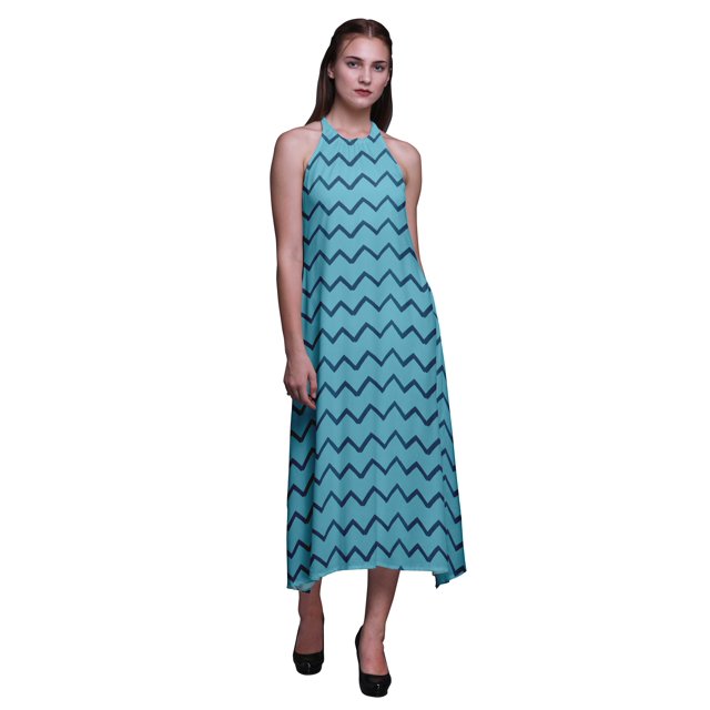 Bimba Geometric Women Printed Backless Long Halter Neck Beachwear RayonDress-XXX-Large
