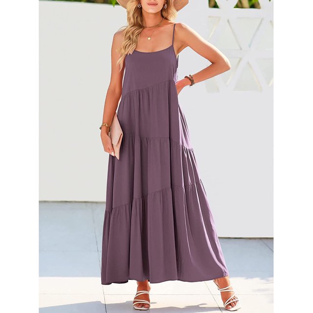 Gspmoly Robes Décontractées pour Femmes, Robe d'Été Décontractée Ample pour Femmes à Bretelles, Longue Maxi de Plage, Robes d'Été pour Femmes, Robes de Soirée pour Femmes, Offres Hebdomadaires
