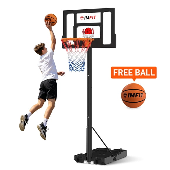 IMFIT Adjustable Basketball Hoop for Teens & Kids | Portable Basketball Net with Shatterproof Backboard, Adjustable Height | Indoor & Outdoor Hoop with Free Ball Included