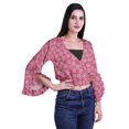 thumbnail image 3 of Moomaya Haut Court Imprimé pour Femmes Style Portefeuille Haut à Volants Manches Longues Blouse Décontractée d'Été, 3 of 5