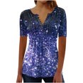 thumbnail image 1 of CEHVOM Mode Femme Décontractée Imprimé Col Rond Ample Manches Courtes T-shirt Haut Blouse Chandail Liquidation, 1 of 5
