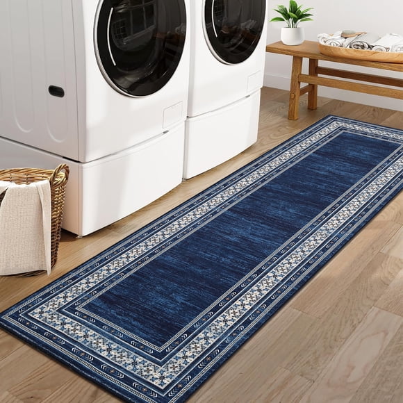 GOGRANT Washable Area Rug 2x6ft Blue Tones Non Slip Modern Print Carpet