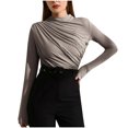 thumbnail image 1 of Penkiiy Women's Long Sleeve Stretch Slim Fitted Ribbed T-Shirt Blouse Cut Out Solid Basic Tops M Gray, 1 of 8