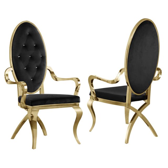Tufted Arm Chairs in Black Velvet and Gold Stainless Steel (Set of 2)