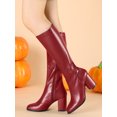 thumbnail image 2 of Unique Bargains Bottes à Talons Blocs Hauteur Genou à Bout Rond à Fermeture Éclair pour Femme Rouge 6 M US, 2 of 7