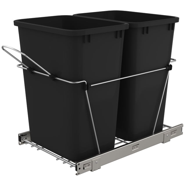 Rev-A-Shelf RV-18KD-18C S Doubles Bacs à Déchets de 35 Pintes Coulissants avec Deux Bacs Noirs de 35 Pintes sur un Cadre en Fil Chromé et des Coulisses à Roulements à Billes. Idéal pour Armoires de base de 14,5 à 18 Pouces de Large, Ce Système Coulissant Est Parfait pour Organiser les Déchets et le Recyclage. Comprend la Quincaillerie de Montage pour une installation Facile.