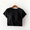 thumbnail image 2 of fatyb Hauts Courts pour Femmes à Manches Courtes avec Soutien-Gorge Intégré Hauts de Sortie Col Ras du Cou Entraînement T-Shirts Basiques Rembourrés, 2 of 3