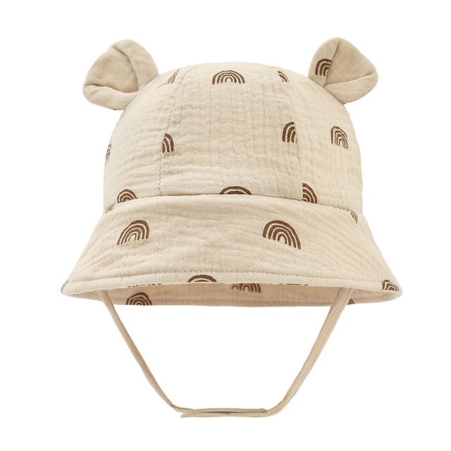 Zwiiyzr 2025 3-12 Months Infant Baby Boys Girls Summer Sun Protection Fashion Solid Colour Outdoor Sun-Hat Cute Bear Ears Sunscreen Hat Cap Khaki