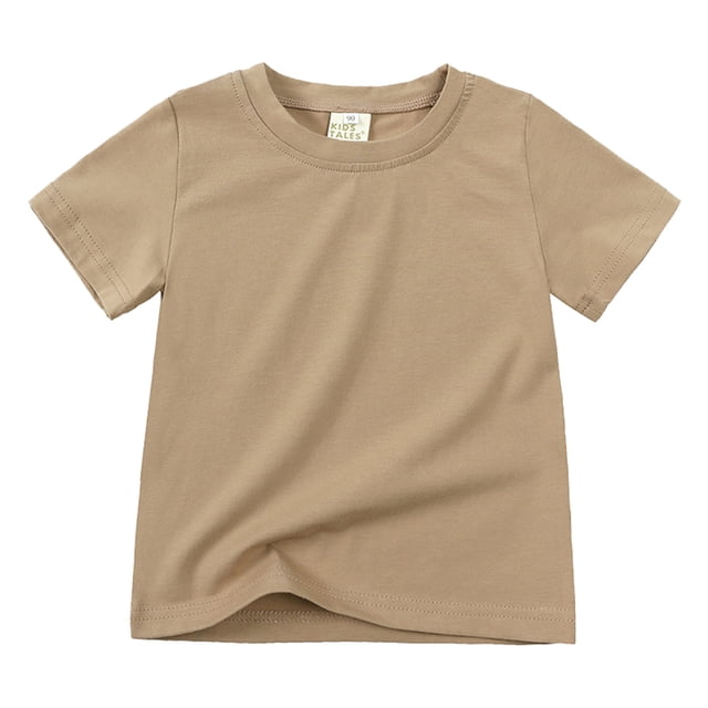 B91xZ Hauts Unis Unis pour Filles T-Shirt Col Rond Manches Courtes, Kaki 3-4 Ans