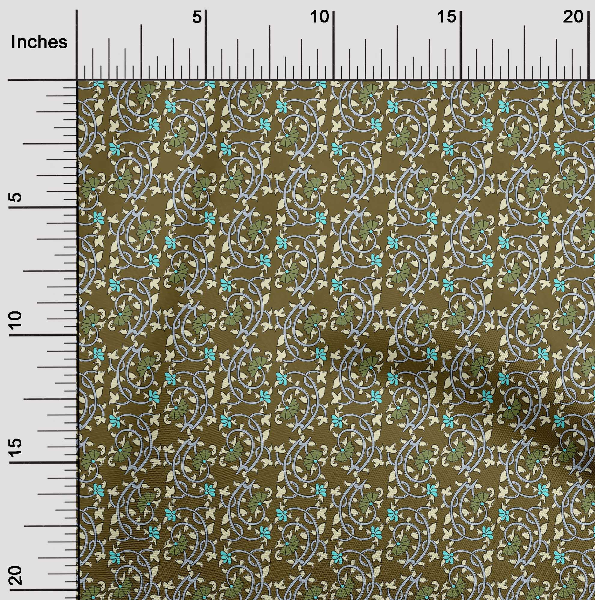 oneOone Silk Tabby Fabric Leaves & Floral Block Printed Fabric 1 Yard 42 Inch Wide