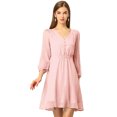 thumbnail image 1 of INSPIRE CHIC Women's Solid Cute V Neck Half Sleeve Flowy A-Line Chiffon Dress, 1 of 6