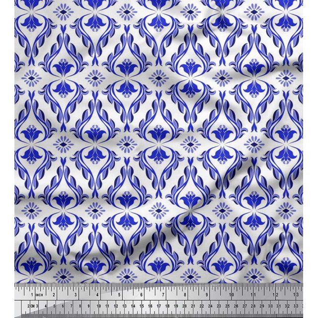 Soimoi Viscose Chiffon Fabric Ogee Damask Fabric Prints By Yard 42 Inch Wide