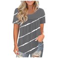thumbnail image 2 of Pompotops Mode Femmes Dentelle Pachwork Imprimé Manches Courtes O-Cou Tops Casual Blouse, 2 of 6