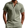 thumbnail image 3 of Txeol Daily Deals Mens Short Sleeve Shirts Casual Athletic Fit Button V Neck Tee Shirt Solid Color Basic Workout Muscle Tops,Army Green,M, 3 of 10