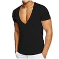 thumbnail image 1 of Deep V Neck T Shirt for Men Slim Fit Low Cut Vneck Tee Top Man Solid Color Summer Muscle Shirts, 1 of 4