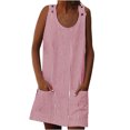 thumbnail image 1 of Penkiiy Robe Courte Sans Manches à Rayures Imprimées à Boutons avec Bretelles pour Femme, Poches, Mini Tunique, Robe Débardeur avec Double Poche 2TG Rouge, 1 of 6