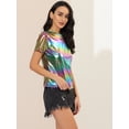 thumbnail image 4 of INSPIRE CHIC Women's Party Metallic Textured Short Sleeve Shiny Multi Color Top, 4 of 6
