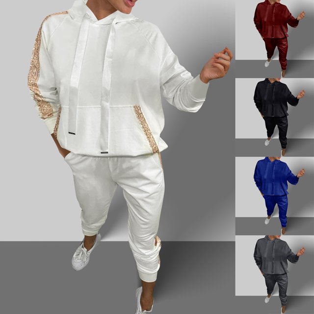Sentmoon Lounge Sets for Women Plus Size Workout Tops for Women and Trousers Crew Neck Women Pjs Sets Long Sleeve Solid Color Sleep Sets for Women Fall for Deep Sleep