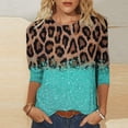 thumbnail image 1 of Qertyioot Hauts de Mode pour Femmes, T-shirt Ample Imprimé Mi-Long Manches 3/5 Blouse Col Rond Décontracté, 1 of 4