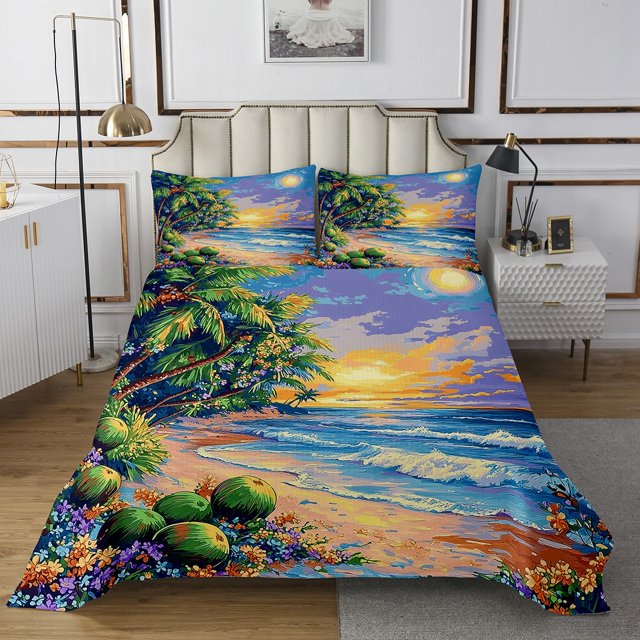 Erosebridal Beach Ocean Coverlet Set Twin, Tropic Tree Bedding Set, Watermelon Decor 2 Pieces
