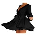thumbnail image 2 of MesaSe Femmes Casual Manches Longues une Ligne Robe de Mode Bandage Couleur Unie Taille Haute Robe Volant, 2 of 4