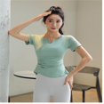 thumbnail image 4 of LYMAYTER T-Shirt de Yoga à Manches Courtes Col en V pour Femmes, Extensible 4 Directions, 4 of 10