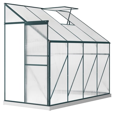 Outsunny Serre Adossée de Jardin à Entrée Piétonne en Aluminium Polycarbonate avec Évent de Toit pour Plantes, Herbes, Légumes 8 Pieds x 4 Pieds x 7 Pieds Vert