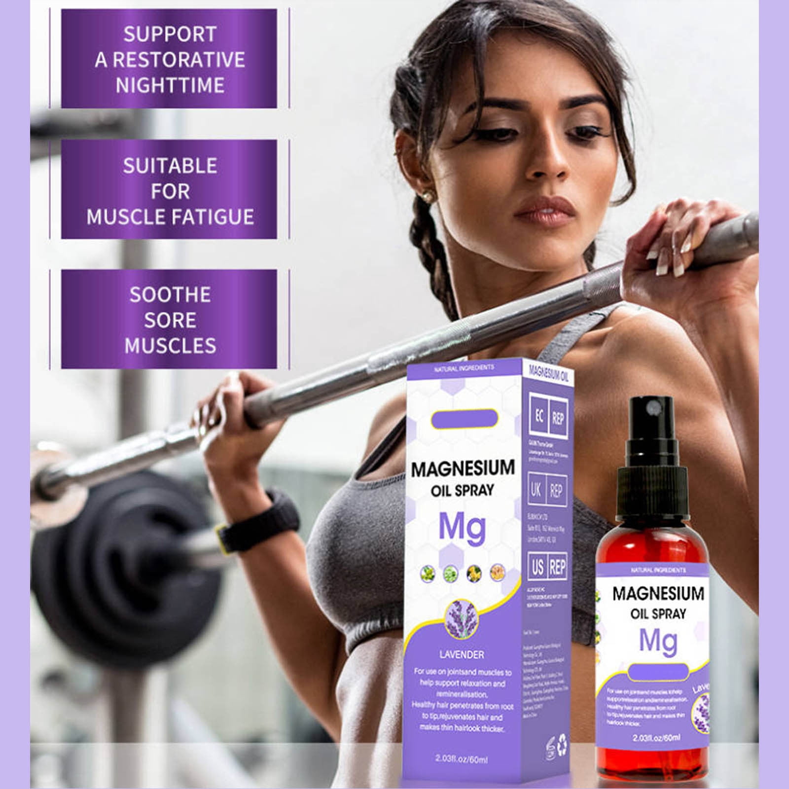 Magnesium Oil Spray Body Relaxation Lavender Improve Sleep Muscle Pain Magnesium Oil Body Spray，60ML