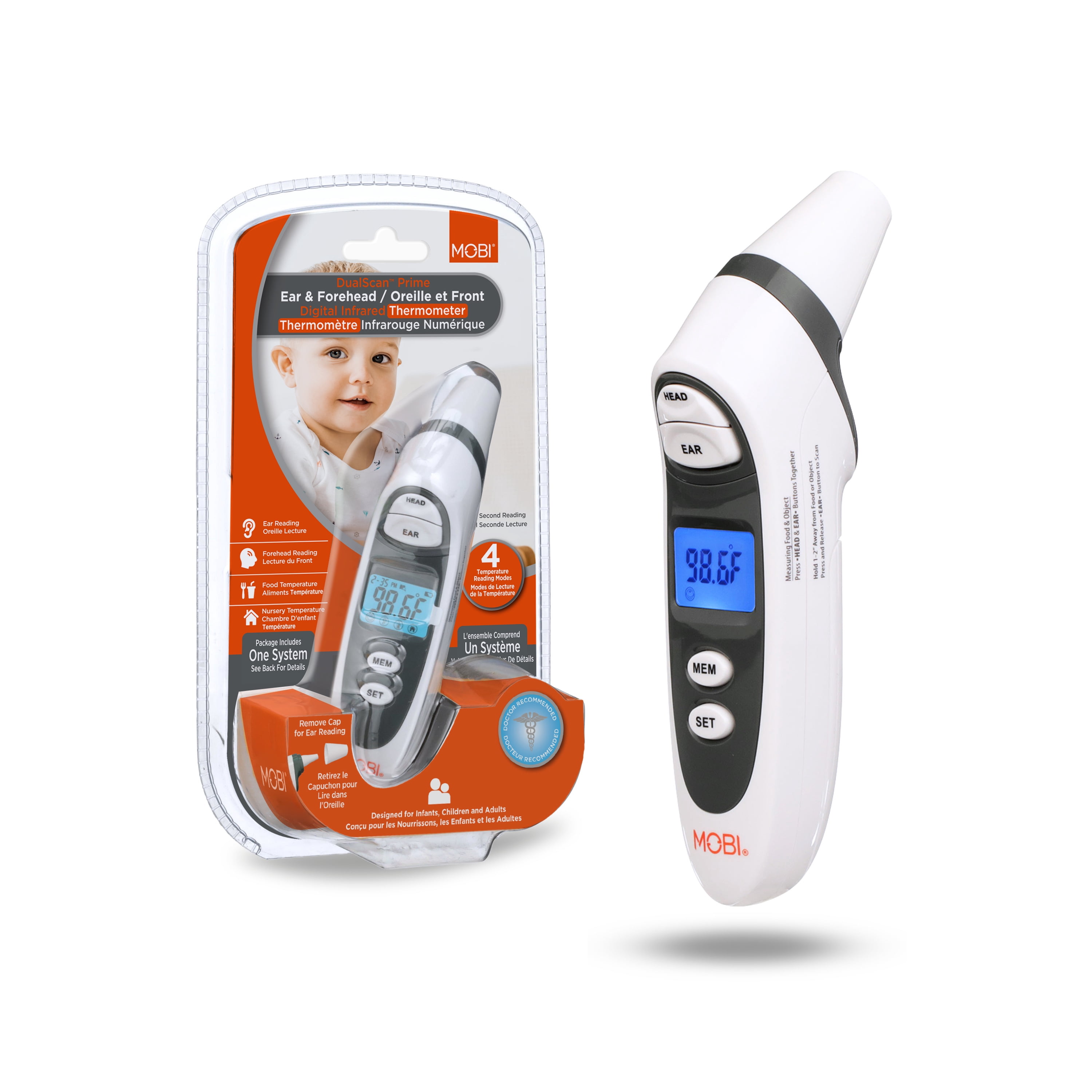 DualScan Prime Ear & Forehead Thermometer with Object Temperature Readings for all ages